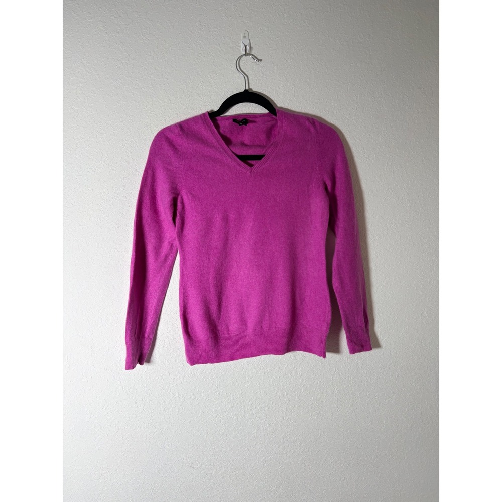 Talbots V-Neck Sweater Medium Fuchsia Pink Excellent 100% Pure Cashmere Knit